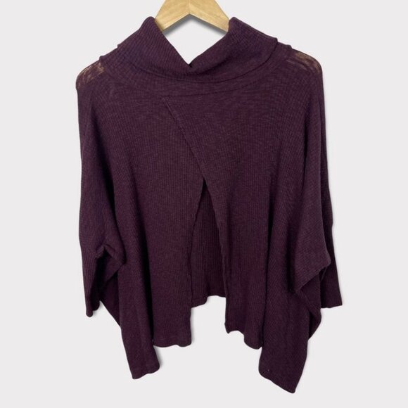 Free People Open Back Purple Turtleneck Cowl Sweater Oversized Size Small Boho S - Picture 7 of 16